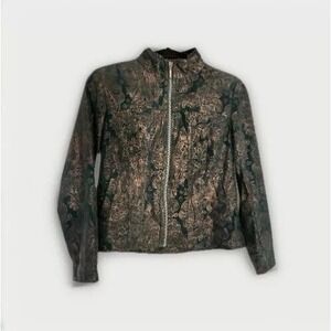Vintage Bamboo Traders Jacket Womens  Blazer Petite Small Green Metallic Paisley